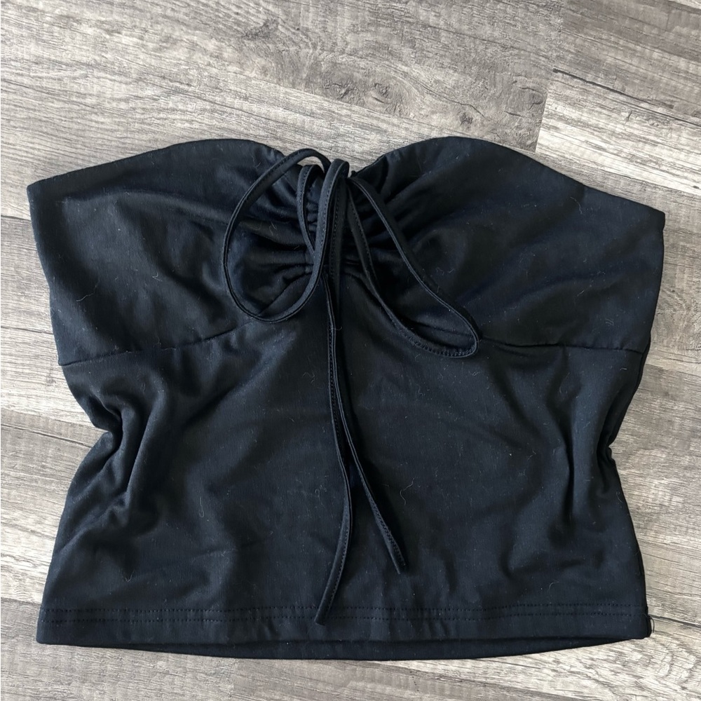 Black Strapless Tie Top